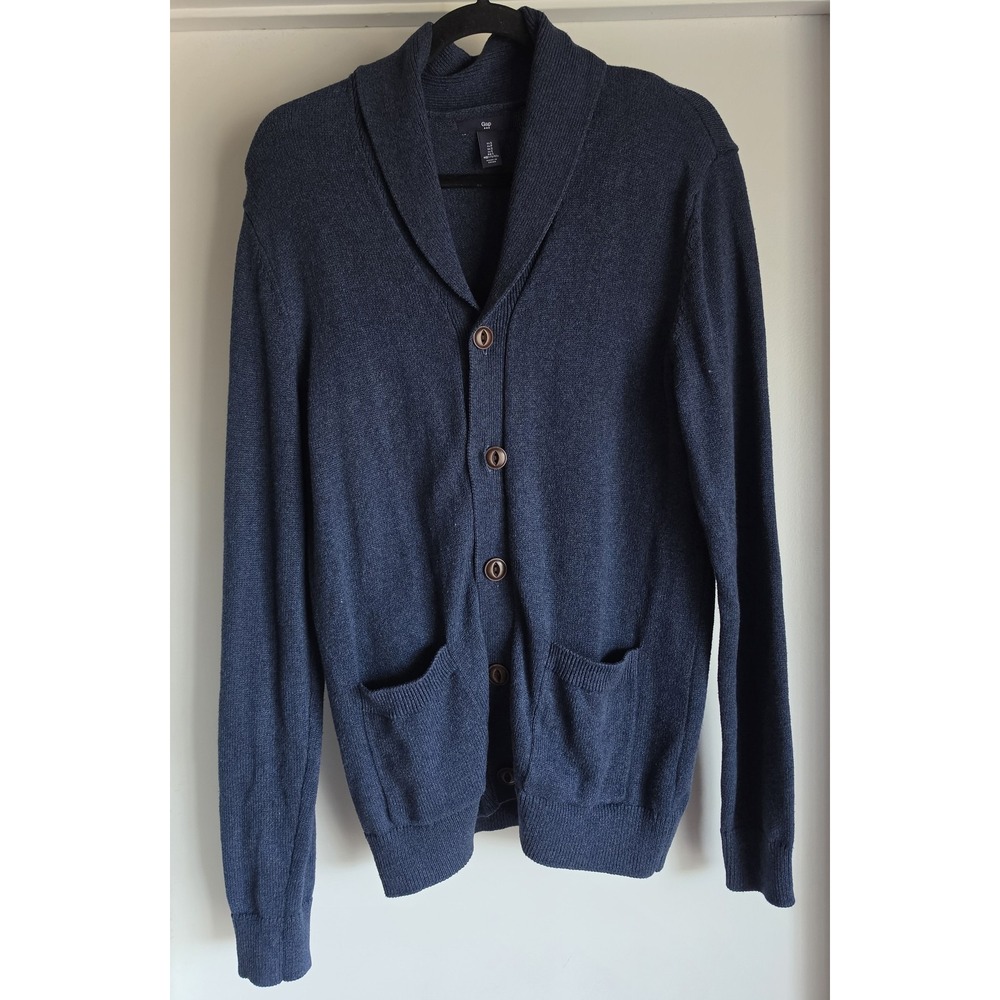 Gap Men's Cardigan Sweater S Blue 100% Cotton Long Sleeve Collared Classic